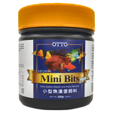 OTTO 建興水族 小型魚漢堡飼料, Mini Bits Food, 額外添加維生素和微量元素, 200g, 1瓶