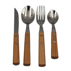 JUST HOME 櫸木不鏽鋼餐具, 餐刀 x 2支 + 餐叉 x 2支 + 餐匙 x 2支 + 點心匙 x 2支, H7288-08, 1組