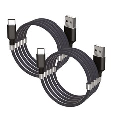 INPIC 防纏繞磁吸高速Type-C充電線, 黑色, 2個, 1m