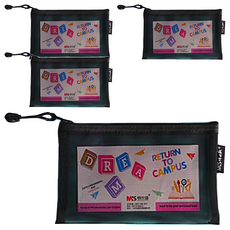 MXS 明興盛 簡約網紗筆袋, 黑色, 優質尼龍網紗材質, 20.5x12.5cm, 4個