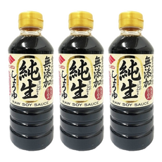 Sanbishi 純生醬油, 整粒大豆生磨製法, 無添加食品添加物, 香醇美味!, 500ml, 3瓶