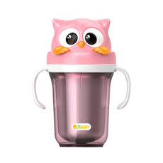 Edison 愛迪生 貓頭鷹3D雙握把水杯 300ml, BPA Free, 粉色, 1個