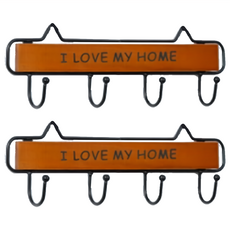 木質鐵藝衣帽架 I LOVE MY HOME 五鉤/六鉤, 咖啡色, 四鈎, 2個