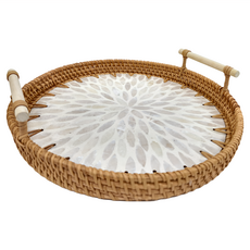 沐慕家居 貝殼圓形收納盤, 藤編, 1個