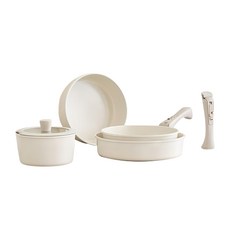 LENANSE US系列 適用瓦斯爐/電磁爐/黑晶爐/IH爐/烤箱, 鍋18 x 8cm + 鍋25 x 6cm + 鍋蓋19 x 6cm, 象牙白 + 灰色, 1組