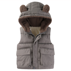兒童款 秋冬羽絨熊耳朵背心外套 聚酯纖維 內裡刷毛