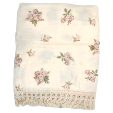 日安朵朵印花流蘇嬰兒萬用純棉紗布包巾, 100cm x 120cm, 玫瑰