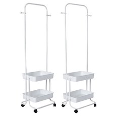 Life+ 日式簡約 多功能移動式雙層落地衣帽架 2個, 鋼琴白