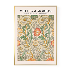 BOLUO GALLERY 菠蘿選畫所 William Morris 粉色玫瑰 掛畫 BFSP4609G, 金色