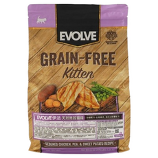 EVOLVE PET FOOD 天然無穀貓糧 幼貓配方 2.75lb, 去骨雞肉 + 豌豆 + 甜薯, 1.23kg, 1袋