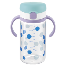 Richell 利其爾 AQ 普普風直飲杯 輕鬆掌握喝水技巧 全配件可拆洗消毒 密封性極佳, 320ml, 1個, 淺藍色