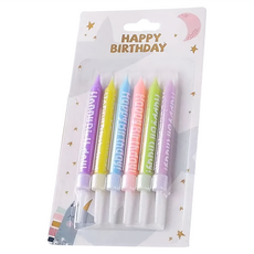 HB 印字蠟燭套裝, 生日快樂, 蠟燭長度約10cm, 馬卡龍, 25g, 6個