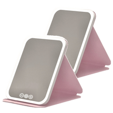 LED 摺疊化妝鏡, 粉色, 2個