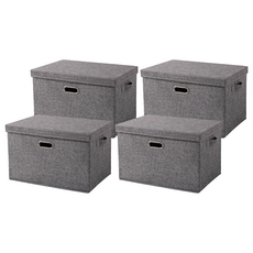 棉麻摺疊收納箱, 小(32 x 24 x18cm), 質感灰, 4個