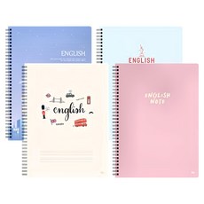 ibis 英語練習線圈筆記本4件組 四色組合 80張虛線內頁 方便英語學習, 1組, 紫色 + 淺藍色 + 象牙白 + 粉色