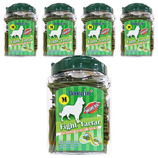 Boneplus 超效螺旋六星潔牙棒, M號, 促進口腔健康, 360度旋轉清潔, 草本, 600g, 5桶