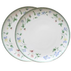 JUST HOME 碧綠骨瓷月光盤 10.25吋 - 優雅花卉骨瓷餐盤, 白色 + 綠色, 2個