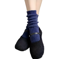 PORA BELLA 韓系素色厚羊毛襪保暖襪, WM010, 羊毛5%+亞克力紗90%+彈性紗5%, 丈青, 22~26cm