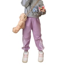 愛北鼻 兒童德絨秋冬神褲 紫色直條紋 兒童長褲, 140碼