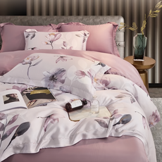 貝淇小舖 60支100%純天絲 TENCEL 雙人床包 兩用被四件組, 床包 + 兩用被套 + 枕套組, 床包152 x 188cm + 被套182 x 212cm + 枕套47 x 75cm, 花漫庭芳