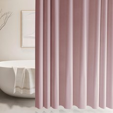 好物良品 莫蘭迪色系 仿亞麻/防潑水/防霉/防潮加厚浴簾 附掛環, 暖粉色, 1個
