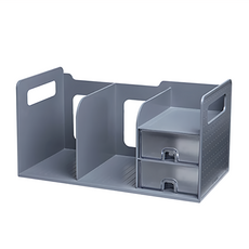 SYSmAX 希思美 三段多功能抽屜式組合書架 書架/雜誌架 收納盒一體組合, 灰色, 1個