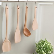 FAmILyLIFE 生活 日式櫸木不沾鍋專用 廚房四寶, 湯勺 + 飯勺 + 炒鍋鏟 + 平煎鏟, A-024 + A-025 + A-026 + A-027, 1組