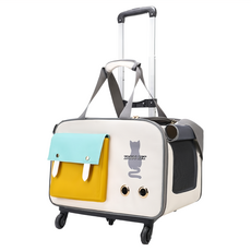 毛皇上 寵物外出行李推車 + 手提包, 1組, 米拼黃