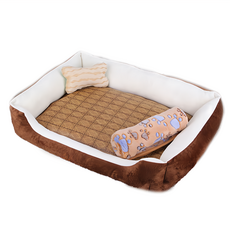 捷華 寵物窩四件套組, 咖色 + 米色, 小 ( 43 x 30 x 13cm ), 1組
