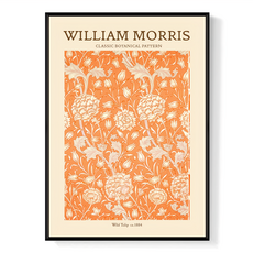 Boluo 菠蘿選畫所 William Morris 野生鬱金香 掛畫, 經典植物圖案, 40 x 30cm, 黑色
