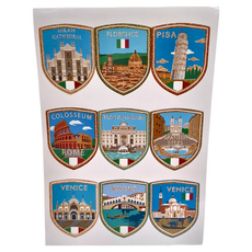 A-ONE 匯旺 義大利 旅遊貼紙 SG4 各國旅遊蒐集地標貼紙 6x7.5 cm 共9張, 金蔥彩色, 1組