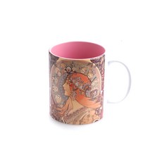 Clabo 阿爾豐斯·慕夏 全彩新藝術風格名畫馬克杯 330毫升, ZODIAC 粉色, 1個