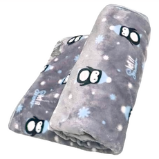 毛皇上 法蘭絨寵物毛毯 大 L(100 x 70cm) 呆萌企鵝灰 柔軟舒適, 1個