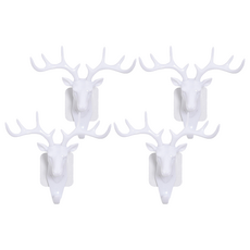 葉子小舖 雪國鹿角門後壁貼式無痕掛勾 白色 - 無痕設計 輕鬆收納, 4個