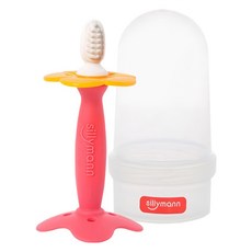 sillymann 牙刷固齒器 鉑金矽膠安全無毒 韓國生產製造, 花形固齒器 + 防塵盒, 亮粉色, 1組