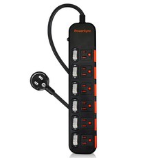 PowerSync 包爾星克 6開6插滑蓋防塵防雷擊延長線 6孔 TPS366DN0018, 1.8m, 黑色, 1個