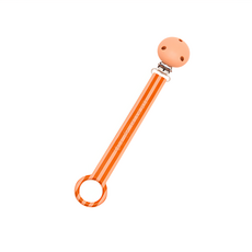 Grech&Co 矽膠奶嘴夾, 100%食品級矽膠, 不含BPA, 彈性耐用, 雙面浮雕LOGO設計, 條紋粉色, 1個