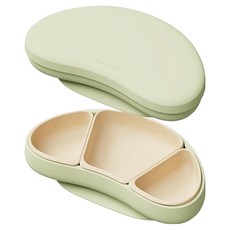 MOYUUM 韓國 白金矽膠吸盤式組合餐盤組 可頌系列, 1組, 開心果綠