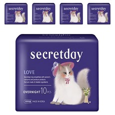secretday 韓國原裝進口 Love系列 蝶翼衛生棉, 夜用型(36cm), 10片, 5包