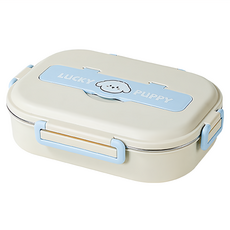 可愛粉貓藍狗304不鏽鋼分格便當盒, 兒童款藍狗, 輕巧方便攜帶, 800ml, 1個