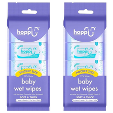 hoppi 嬰兒口手適用純水濕紙巾迷你包 7抽 適用於敏感肌膚 德國五星認證, 7張, 16包