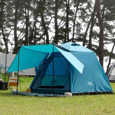 IDOOGEN 特萊貝卡 四門 一鍵自動六人帳篷 + 翼形天幕套裝, 5人, 藍綠色