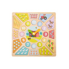 New Classic Toys 寶寶認知學習時鐘拼圖, 荷蘭木玩品牌, 天然木材與無毒塗料, 1組