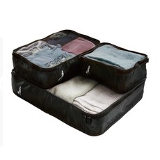 旅行玩家 收納袋 尺寸精巧設計 行李箱收納 230D尼龍, 大分類收納袋50 x 38 x 10cm + 中分類收納袋38 x 25 x 10cm + 小分類收納袋25 x 19 x 10cm, 黑色