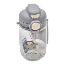 PUKU 藍色企鵝 圓圓直飲吸管揹帶兩用水壺 550ml Tritan材質 防漏, 灰色, 1個