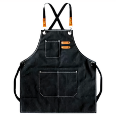 防水工作圍裙 帆布皮革金屬材質, 74 x 67cm, 黑色