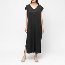 CARET 女士蓋肩長版連衣裙 V領 柔軟舒適, 均碼, 黑