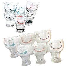 SSUEIM 微笑酒杯啤酒杯套裝, 啤酒杯460毫升6入+燒酒杯60毫升6入, 玻璃材質, 耐熱100°C, 84 x 126mm, 1組