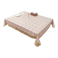 LASSLEY 蕾絲妮 日式防水桌巾 PVC防水貼合加工, 135 x 135cm, 金邊棕格, 1個