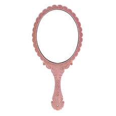 復古花紋手持化妝鏡, 高清成像，防滑設計，手柄帶孔設計，可懸掛收納, 粉色, 1個
